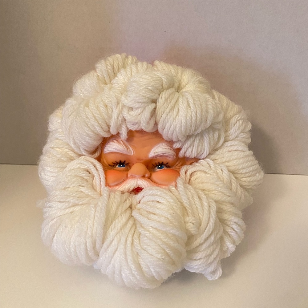 Vintage Handmade Santa Plastic Face Crochet Head Christmas Ornament